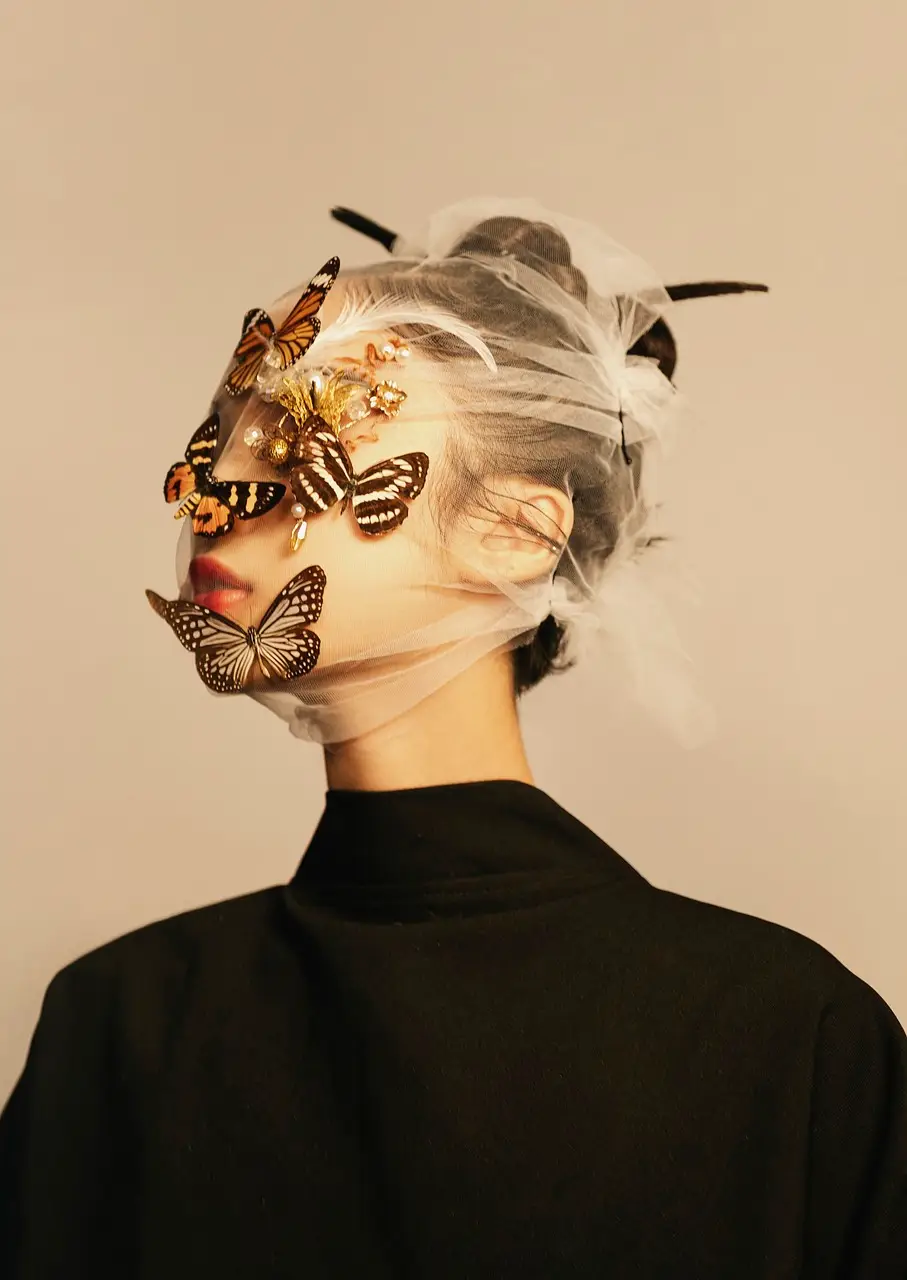 woman, butterflies, fashion, people, minimalism, art, phone wallpaper, portrait, aesthetic wallpaper, iphone wallpaper
